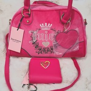 Juicy Couture Hot Pink Velour Bowler Bag + Wallet NWT | Y2K Valentine